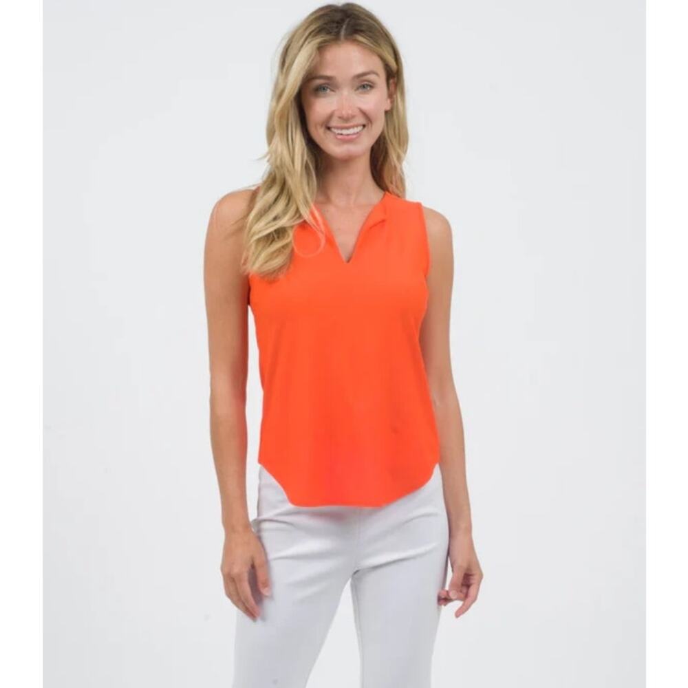 Jude Connally Ali Top Blouse Sleeveless Orange Pullover Stretch V-Neck Med USA